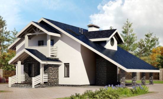 155-010-П Проект двухэтажного дома с мансардой, гараж, небольшой коттедж из поризованных блоков Ахтубинск | Проекты домов от House Expert