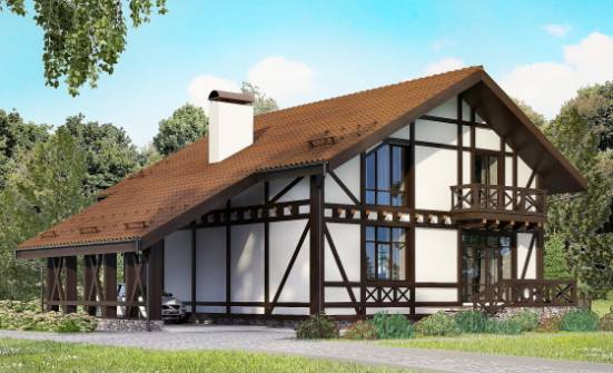 155-002-П Проект двухэтажного дома с мансардой, гараж, красивый коттедж из газобетона Ахтубинск | Проекты домов от House Expert