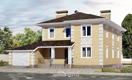 220-006-Л Проект двухэтажного дома и гаражом, современный загородный дом из арболита Ахтубинск | Проекты домов от House Expert