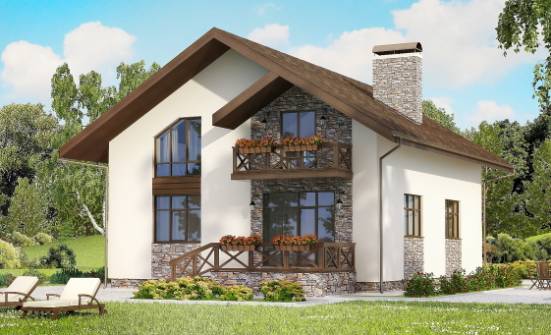 155-001-П Проект двухэтажного дома мансардой и гаражом, современный домик из бризолита Ахтубинск | Проекты домов от House Expert