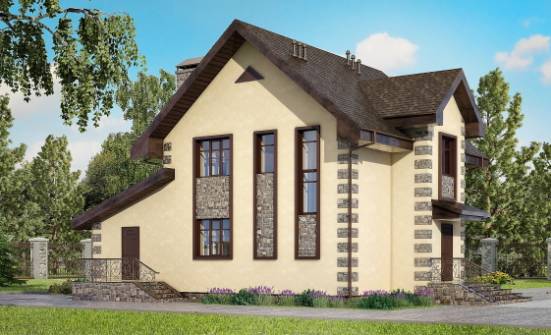 160-004-П Проект двухэтажного дома, гараж, скромный загородный дом из твинблока Астрахань | Проекты домов от House Expert