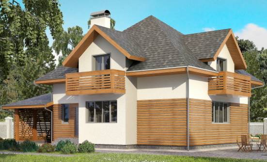 155-004-П Проект двухэтажного дома мансардой, гараж, доступный коттедж из твинблока Астрахань | Проекты домов от House Expert