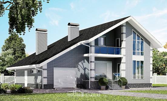 190-006-Л Проект двухэтажного дома мансардой и гаражом, классический коттедж из керамзитобетонных блоков Астрахань | Проекты домов от House Expert