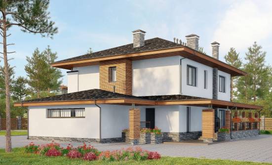 305-001-П Проект двухэтажного дома и гаражом, красивый домик из поризованных блоков Ахтубинск | Проекты домов от House Expert