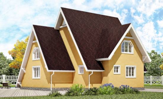 155-008-П Проект двухэтажного дома с мансардным этажом, бюджетный домик из бревен Ахтубинск | Проекты домов от House Expert