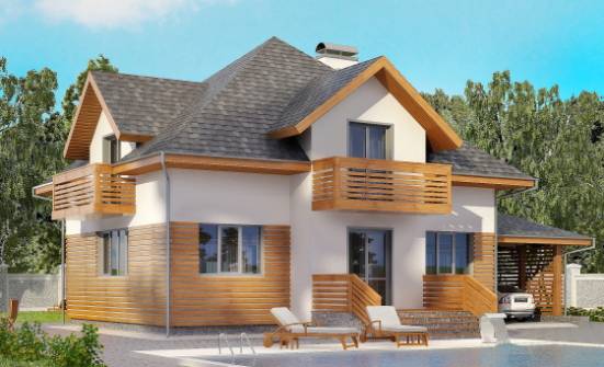 155-004-П Проект двухэтажного дома мансардой, гараж, доступный коттедж из твинблока Астрахань | Проекты домов от House Expert