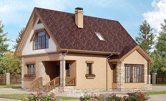 140-002-П Проект двухэтажного дома мансардный этаж, небольшой домик из газосиликатных блоков Астрахань | Проекты домов от House Expert