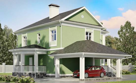 170-001-Л Проект двухэтажного дома и гаражом, компактный загородный дом из арболита Ахтубинск | Проекты домов от House Expert
