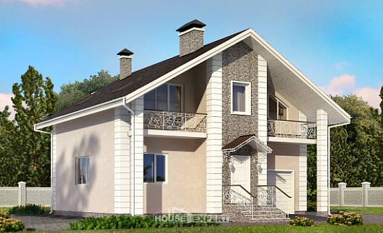 150-002-П Проект двухэтажного дома с мансардным этажом и гаражом, небольшой коттедж из газобетона Ахтубинск | Проекты домов от House Expert