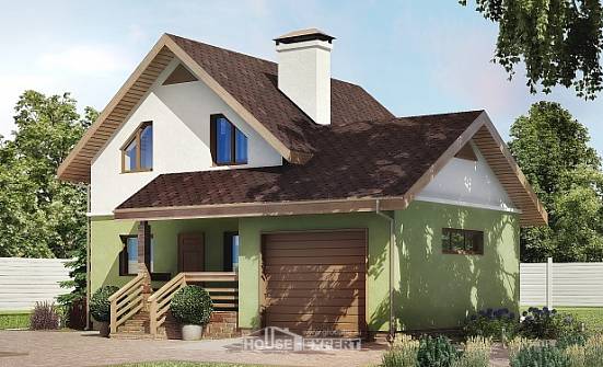 120-002-П Проект двухэтажного дома мансардный этаж, гараж, небольшой домик из газосиликатных блоков Астрахань | Проекты домов от House Expert