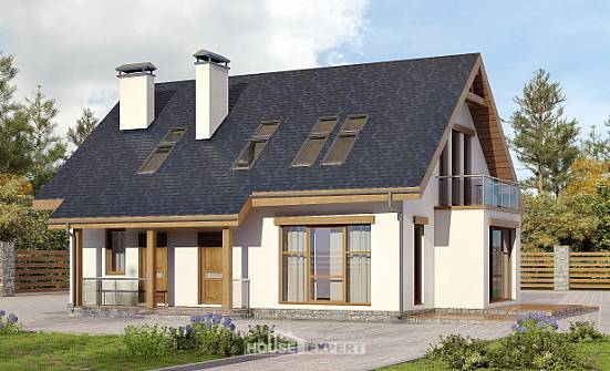 155-012-П Проект двухэтажного дома мансардой, классический домик из бризолита Астрахань | Проекты домов от House Expert