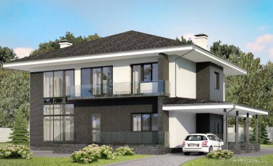 245-002-П Проект двухэтажного дома и гаражом, средний загородный дом из газосиликатных блоков Ахтубинск | Проекты домов от House Expert