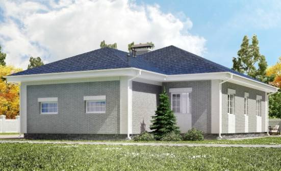 130-002-П Проект одноэтажного дома и гаражом, скромный коттедж из газобетона Ахтубинск | Проекты домов от House Expert
