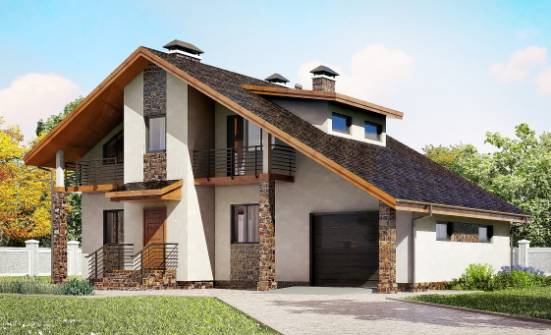 180-008-П Проект двухэтажного дома с мансардой, гараж, классический домик из бризолита Астрахань | Проекты домов от House Expert