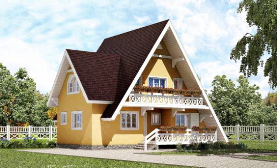 155-008-П Проект двухэтажного дома с мансардным этажом, бюджетный домик из бревен Ахтубинск | Проекты домов от House Expert