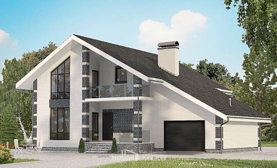 180-001-П Проект двухэтажного дома мансардой и гаражом, бюджетный домик из пеноблока Ахтубинск | Проекты домов от House Expert