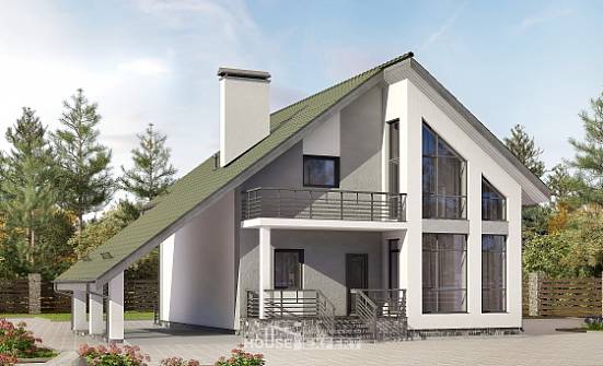 170-009-Л Проект двухэтажного дома мансардой, гараж, уютный домик из бризолита Астрахань | Проекты домов от House Expert