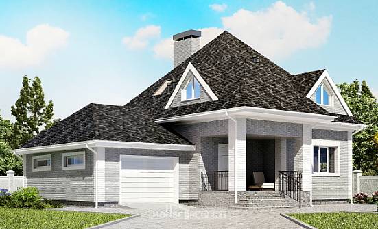135-001-Л Проект двухэтажного дома мансардой и гаражом, бюджетный загородный дом из кирпича Астрахань | Проекты домов от House Expert