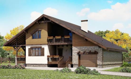 220-005-П Проект двухэтажного дома с мансардой и гаражом, уютный загородный дом из кирпича Ахтубинск | Проекты домов от House Expert