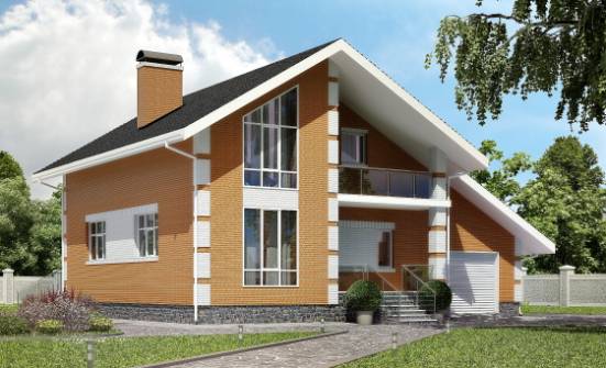 190-006-П Проект двухэтажного дома мансардный этаж и гаражом, простой домик из арболита Астрахань | Проекты домов от House Expert