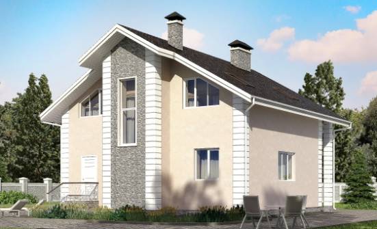 150-002-П Проект двухэтажного дома с мансардным этажом и гаражом, небольшой коттедж из газобетона Ахтубинск | Проекты домов от House Expert