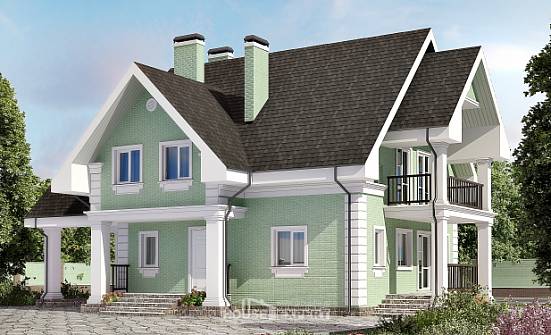 140-003-Л Проект двухэтажного дома с мансардным этажом, гараж, простой загородный дом из арболита Астрахань | Проекты домов от House Expert