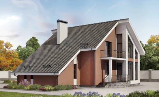 200-007-П Проект двухэтажного дома с мансардой, гараж, просторный коттедж из твинблока Ахтубинск | Проекты домов от House Expert