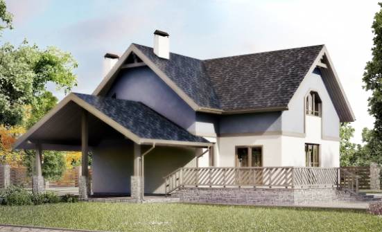 150-011-П Проект двухэтажного дома мансардой, гараж, бюджетный коттедж из блока Астрахань | Проекты домов от House Expert