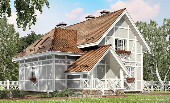 160-003-Л Проект двухэтажного дома мансардой, простой коттедж из поризованных блоков Ахтубинск | Проекты домов от House Expert