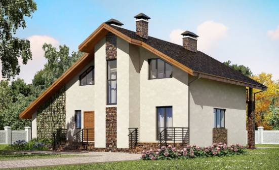 180-008-П Проект двухэтажного дома с мансардой, гараж, классический домик из бризолита Астрахань | Проекты домов от House Expert