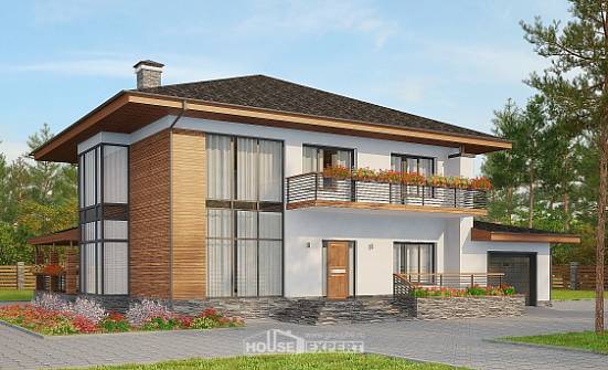 305-001-П Проект двухэтажного дома и гаражом, красивый домик из поризованных блоков Ахтубинск | Проекты домов от House Expert