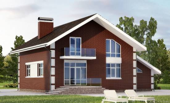 180-001-Л Проект двухэтажного дома мансардой, гараж, скромный дом из бризолита Астрахань | Проекты домов от House Expert
