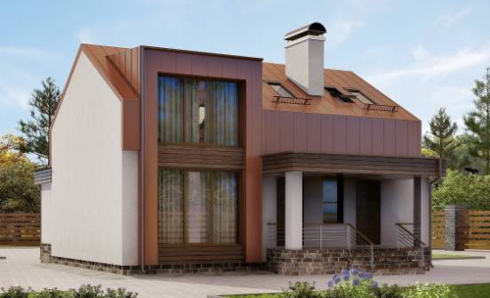 120-004-Л Проект двухэтажного дома с мансардой, доступный загородный дом из газосиликатных блоков Астрахань | Проекты домов от House Expert