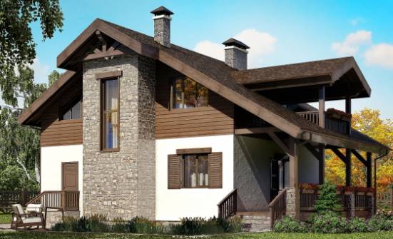 150-004-Л Проект двухэтажного дома мансардный этаж, небольшой загородный дом из твинблока Астрахань | Проекты домов от House Expert
