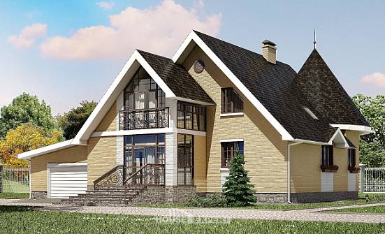 250-001-Л Проект двухэтажного дома мансардный этаж и гаражом, красивый домик из керамзитобетонных блоков Ахтубинск | Проекты домов от House Expert