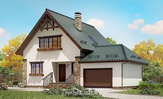 160-005-П Проект двухэтажного дома с мансардой, гараж, простой коттедж из арболита Ахтубинск | Проекты домов от House Expert