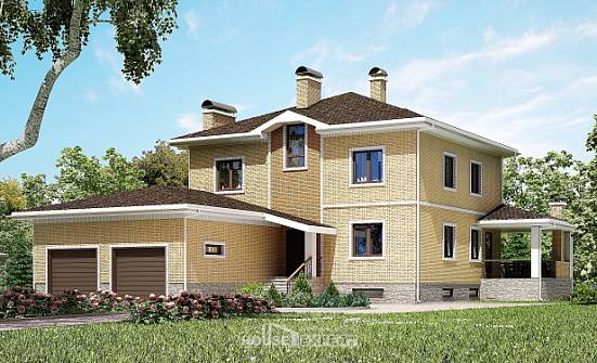 350-002-Л Проект трехэтажного дома и гаражом, классический домик из кирпича Астрахань | Проекты домов от House Expert