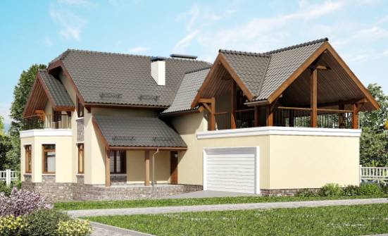 255-003-П Проект трехэтажного дома с мансардой и гаражом, простой коттедж из газосиликатных блоков Астрахань | Проекты домов от House Expert