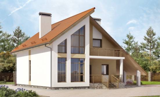 170-009-П Проект двухэтажного дома мансардой и гаражом, уютный коттедж из поризованных блоков Астрахань | Проекты домов от House Expert