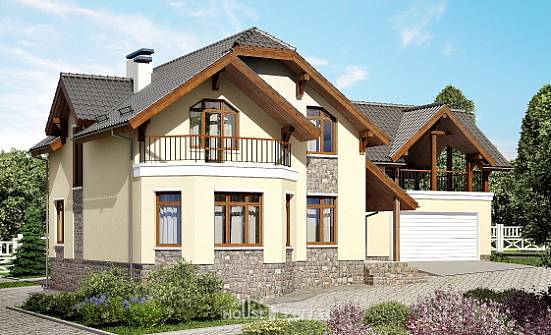 255-003-П Проект трехэтажного дома с мансардой и гаражом, простой коттедж из газосиликатных блоков Астрахань | Проекты домов от House Expert