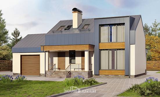 150-015-П Проект двухэтажного дома мансардой и гаражом, доступный загородный дом из поризованных блоков Ахтубинск | Проекты домов от House Expert