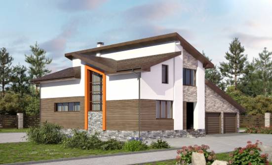 240-004-П Проект двухэтажного дома мансардный этаж и гаражом, современный домик из блока Ахтубинск | Проекты домов от House Expert