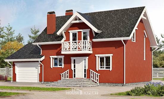 180-013-Л Проект двухэтажного дома с мансардой, гараж, скромный дом из твинблока Астрахань | Проекты домов от House Expert
