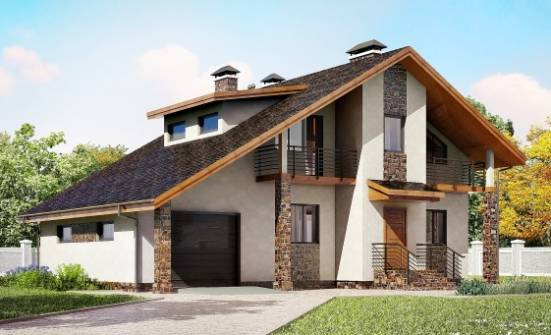 180-008-Л Проект двухэтажного дома мансардой, гараж, классический коттедж из арболита Ахтубинск | Проекты домов от House Expert