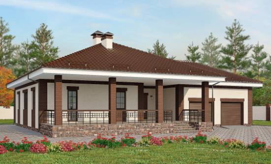160-015-П Проект одноэтажного дома и гаражом, бюджетный дом из пеноблока Астрахань | Проекты одноэтажных домов от House Expert