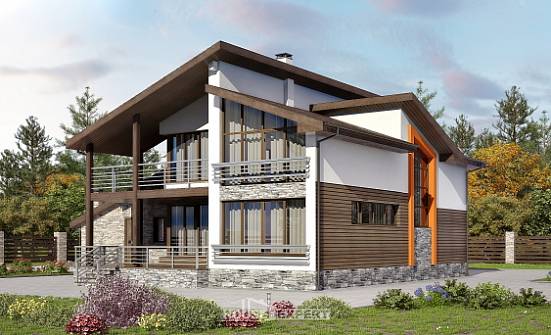 240-004-П Проект двухэтажного дома мансардный этаж и гаражом, современный домик из блока Ахтубинск | Проекты домов от House Expert