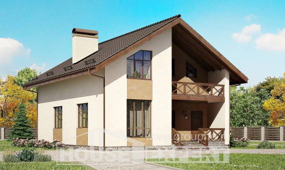 170-002-П Проект двухэтажного дома с мансардой, простой коттедж из теплоблока Ахтубинск, House Expert