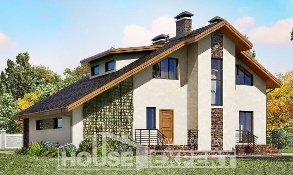 180-008-П Проект двухэтажного дома мансардой и гаражом, классический коттедж из арболита, House Expert