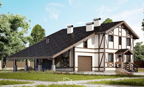 250-002-Л Проект двухэтажного дома мансардой и гаражом, современный загородный дом из кирпича Астрахань | Проекты домов от House Expert