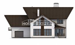 300-002-П Проект двухэтажного дома с мансардой, гараж, уютный домик из поризованных блоков, Астрахань